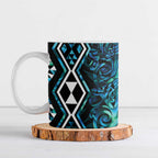 Turquoise Aotearoa Ceramic Mug Taniko Motifs With Paua Shell Kowhaiwhai - Aussie Hoodie