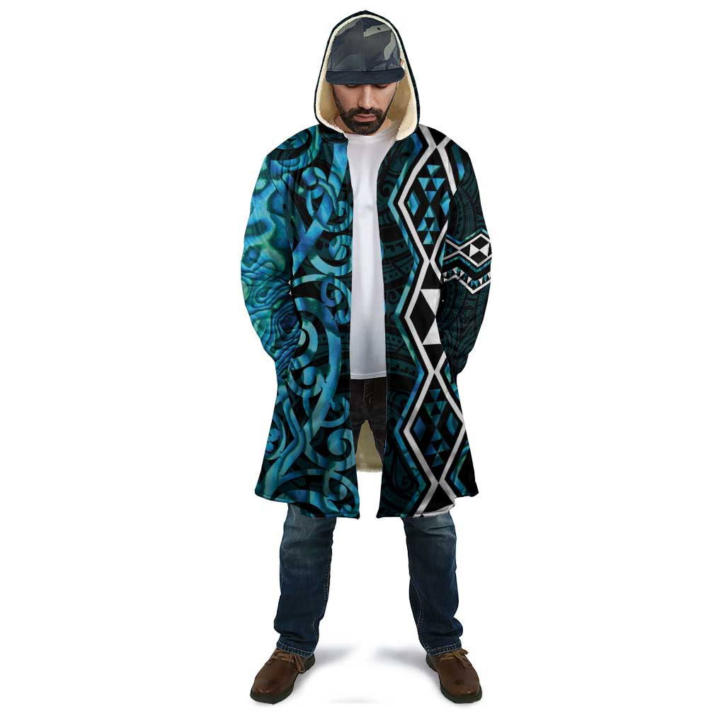 Turquoise Aotearoa Cloak Taniko Motifs With Paua Shell Kowhaiwhai - Aussie Hoodie