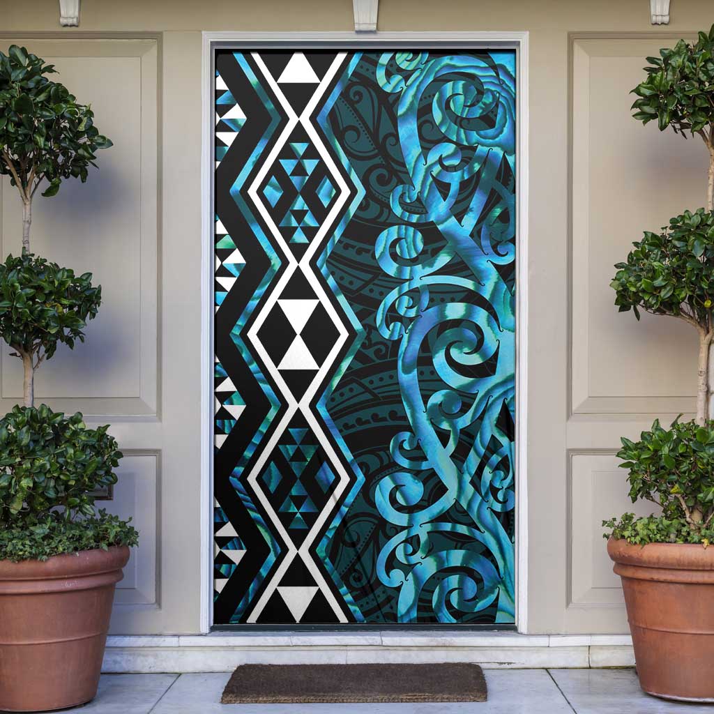 Turquoise Aotearoa Door Cover Taniko Motifs With Paua Shell Kowhaiwhai - Aussie Hoodie