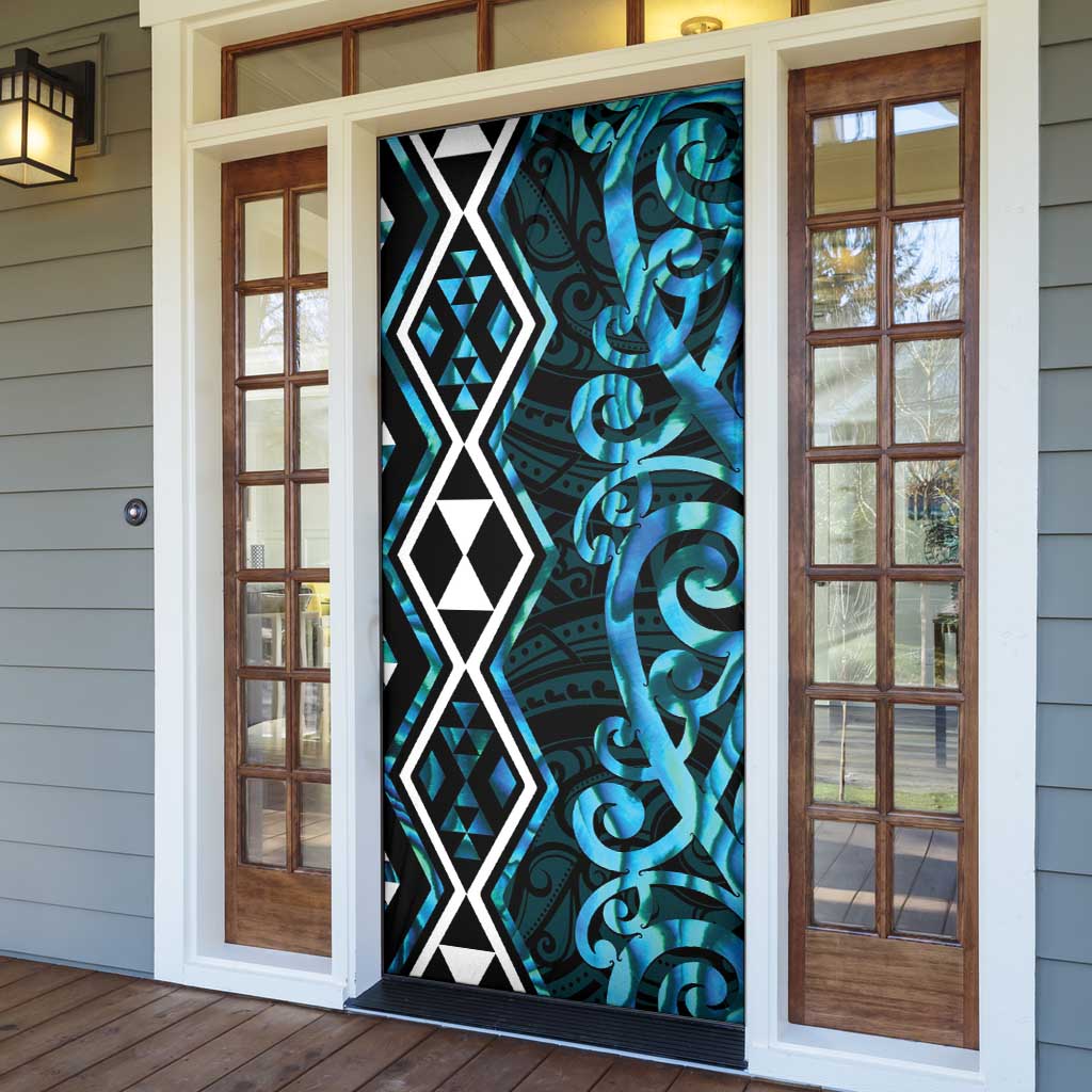 Turquoise Aotearoa Door Cover Taniko Motifs With Paua Shell Kowhaiwhai - Aussie Hoodie