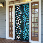 Turquoise Aotearoa Door Cover Taniko Motifs With Paua Shell Kowhaiwhai - Aussie Hoodie