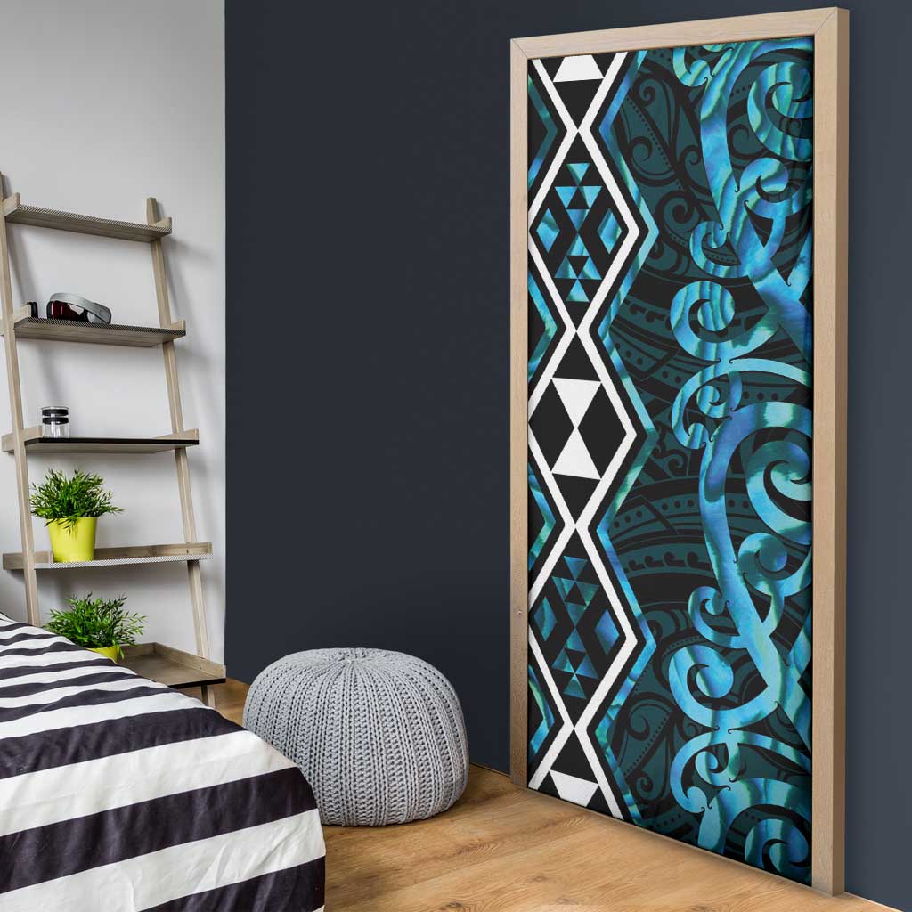 Turquoise Aotearoa Door Cover Taniko Motifs With Paua Shell Kowhaiwhai - Aussie Hoodie