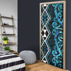 Turquoise Aotearoa Door Cover Taniko Motifs With Paua Shell Kowhaiwhai - Aussie Hoodie