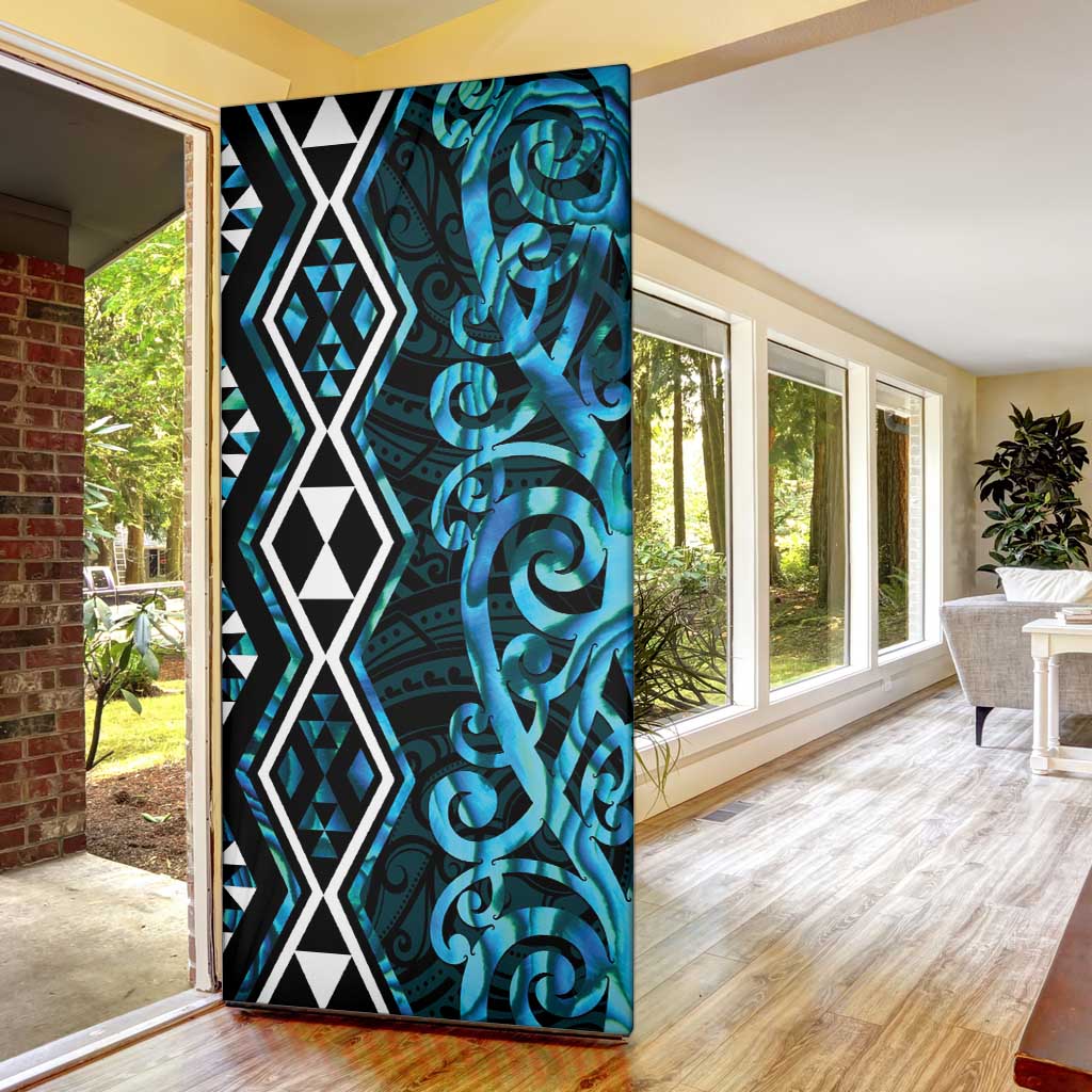 Turquoise Aotearoa Door Cover Taniko Motifs With Paua Shell Kowhaiwhai - Aussie Hoodie