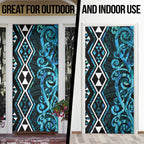 Turquoise Aotearoa Door Cover Taniko Motifs With Paua Shell Kowhaiwhai - Aussie Hoodie