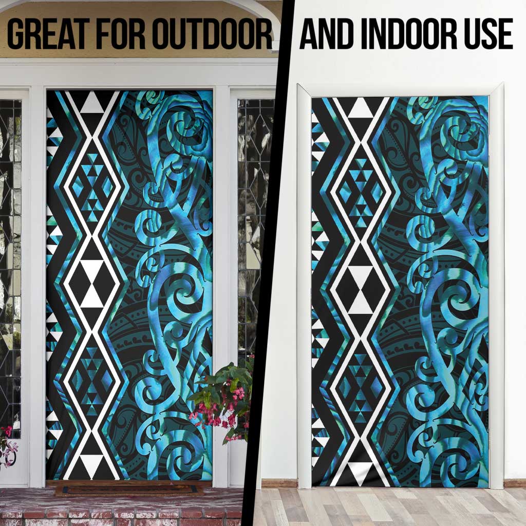 Turquoise Aotearoa Door Cover Taniko Motifs With Paua Shell Kowhaiwhai - Aussie Hoodie