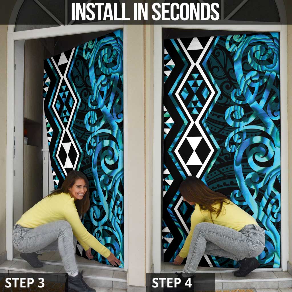 Turquoise Aotearoa Door Cover Taniko Motifs With Paua Shell Kowhaiwhai - Aussie Hoodie