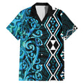 Turquoise Aotearoa Family Matching Mermaid Dress and Hawaiian Shirt Taniko Motifs With Paua Shell Kowhaiwhai