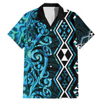 Turquoise Aotearoa Family Matching Mermaid Dress and Hawaiian Shirt Taniko Motifs With Paua Shell Kowhaiwhai