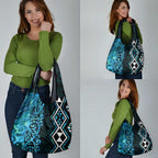 Turquoise Aotearoa Grocery Bag Taniko Motifs With Paua Shell Kowhaiwhai