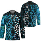 Turquoise Aotearoa Hockey Jersey Taniko Motifs With Paua Shell Kowhaiwhai - Aussie Hoodie