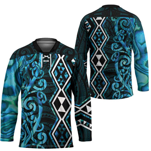 Turquoise Aotearoa Hockey Jersey Taniko Motifs With Paua Shell Kowhaiwhai - Aussie Hoodie