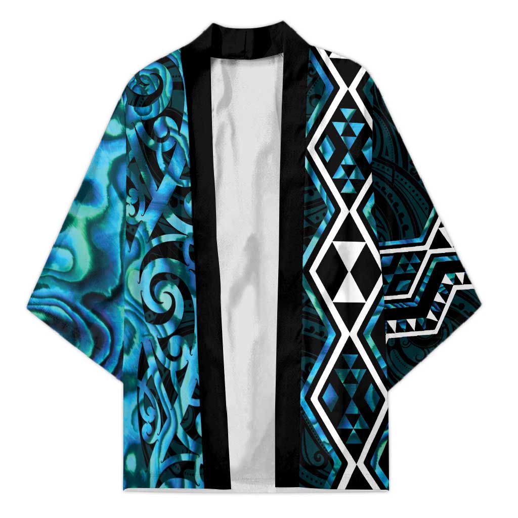 Turquoise Aotearoa Kimono Taniko Motifs With Paua Shell Kowhaiwhai - Aussie Hoodie