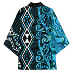 Turquoise Aotearoa Kimono Taniko Motifs With Paua Shell Kowhaiwhai - Aussie Hoodie