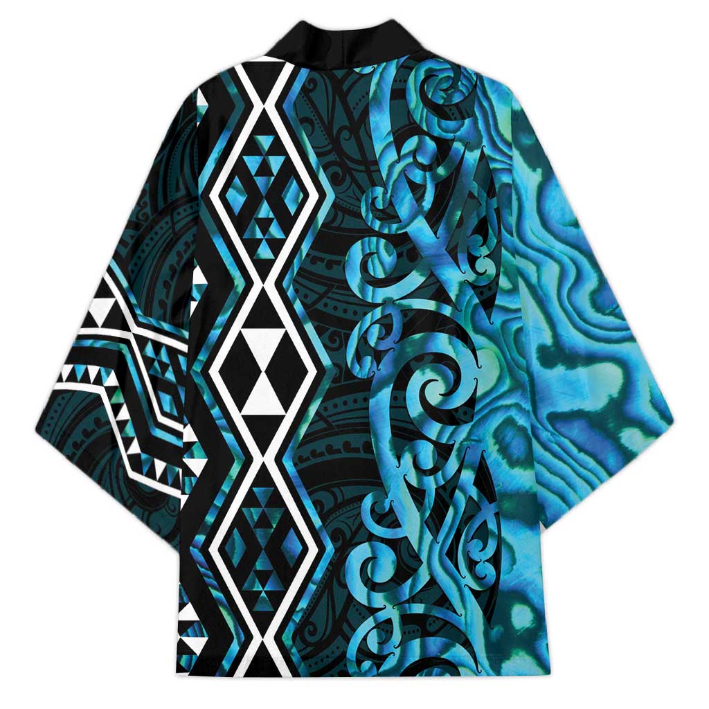 Turquoise Aotearoa Kimono Taniko Motifs With Paua Shell Kowhaiwhai - Aussie Hoodie