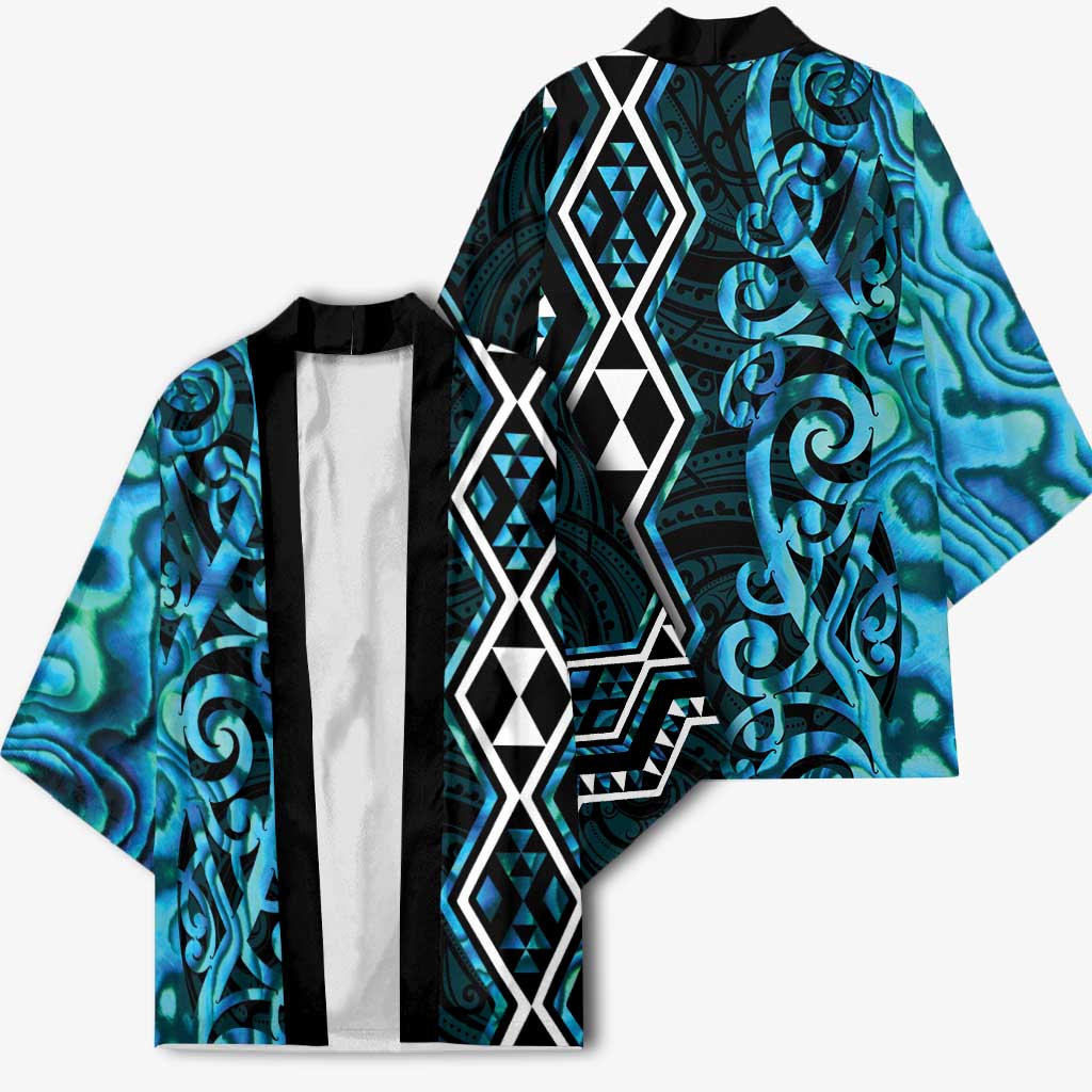 Turquoise Aotearoa Kimono Taniko Motifs With Paua Shell Kowhaiwhai - Aussie Hoodie
