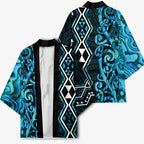 Turquoise Aotearoa Kimono Taniko Motifs With Paua Shell Kowhaiwhai - Aussie Hoodie