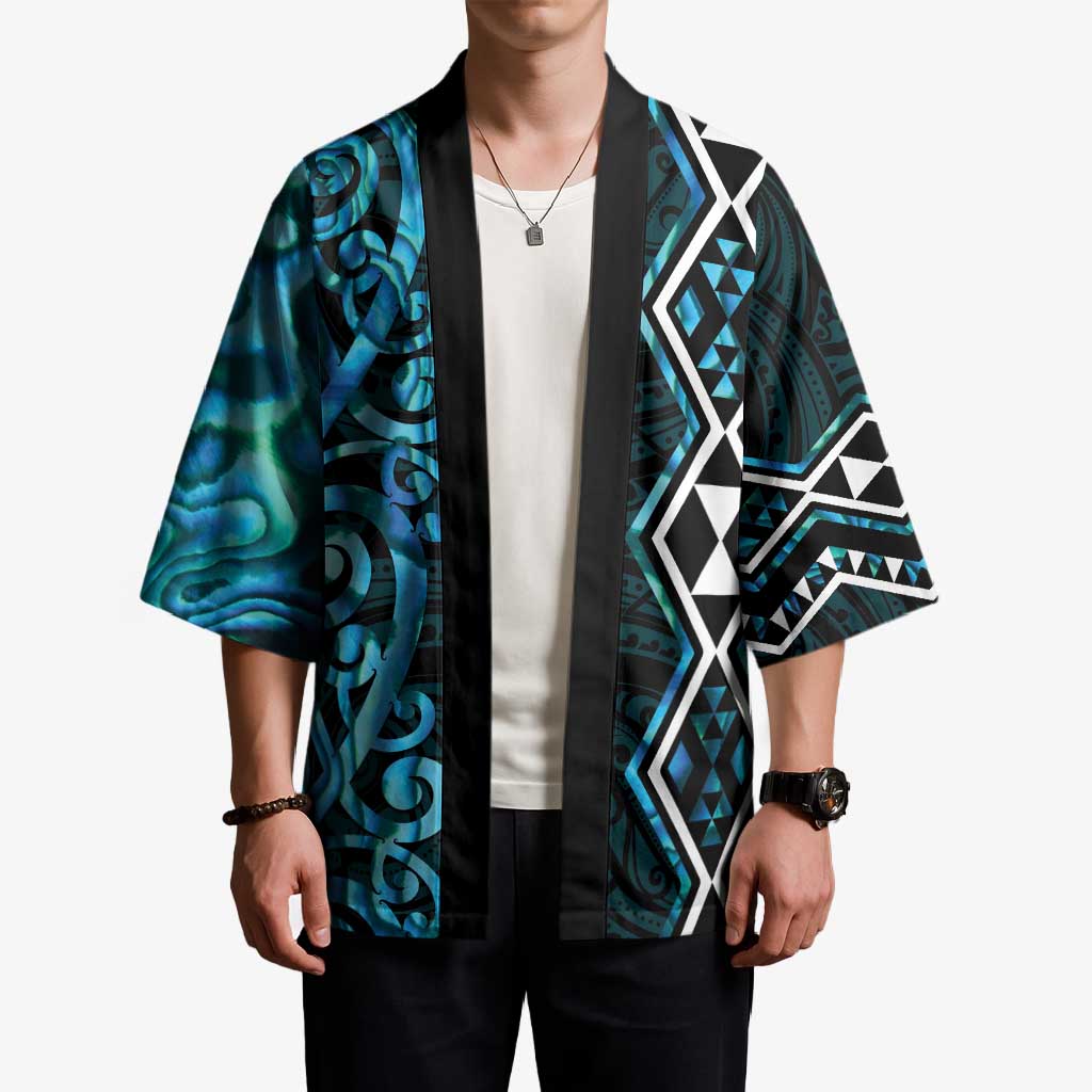 Turquoise Aotearoa Kimono Taniko Motifs With Paua Shell Kowhaiwhai - Aussie Hoodie