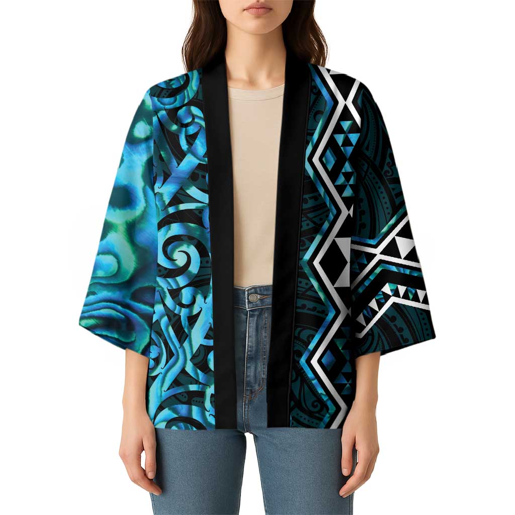 Turquoise Aotearoa Kimono Taniko Motifs With Paua Shell Kowhaiwhai - Aussie Hoodie