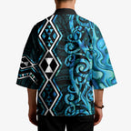 Turquoise Aotearoa Kimono Taniko Motifs With Paua Shell Kowhaiwhai - Aussie Hoodie