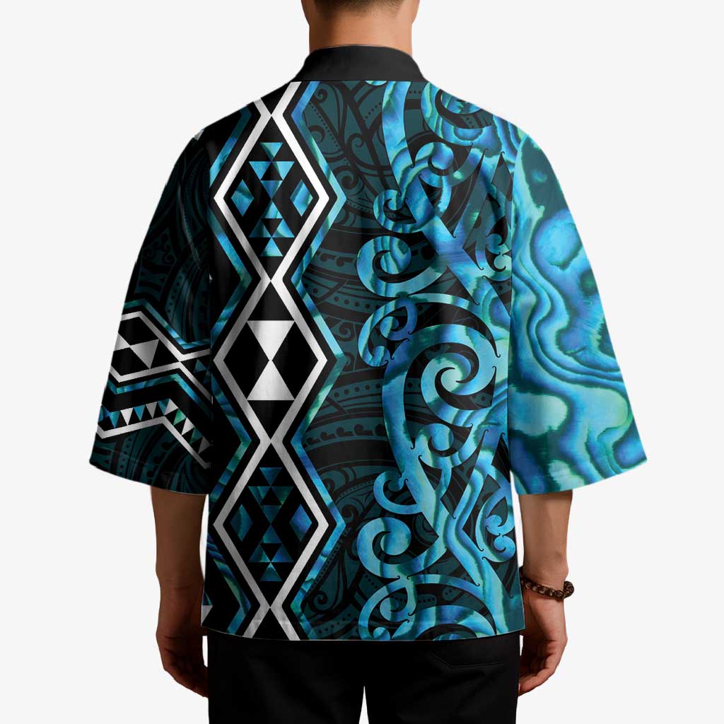 Turquoise Aotearoa Kimono Taniko Motifs With Paua Shell Kowhaiwhai - Aussie Hoodie
