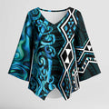 Turquoise Aotearoa Kimono Sleeve Blouse Taniko Motifs With Paua Shell Kowhaiwhai - Aussie Hoodie