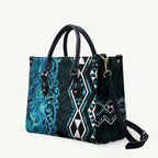 Turquoise Aotearoa Leather Bag Taniko Motifs With Paua Shell Kowhaiwhai - Aussie Hoodie