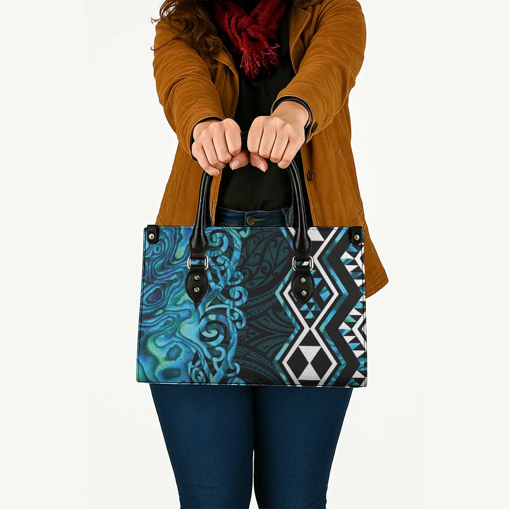 Turquoise Aotearoa Leather Bag Taniko Motifs With Paua Shell Kowhaiwhai - Aussie Hoodie