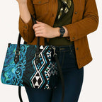 Turquoise Aotearoa Leather Bag Taniko Motifs With Paua Shell Kowhaiwhai - Aussie Hoodie
