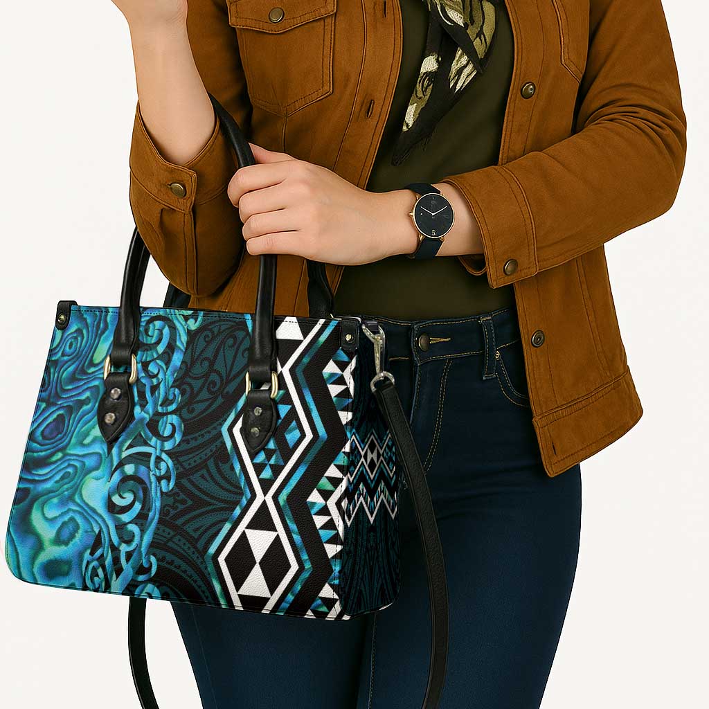 Turquoise Aotearoa Leather Bag Taniko Motifs With Paua Shell Kowhaiwhai - Aussie Hoodie