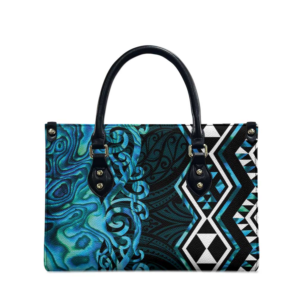 Turquoise Aotearoa Leather Bag Taniko Motifs With Paua Shell Kowhaiwhai - Aussie Hoodie
