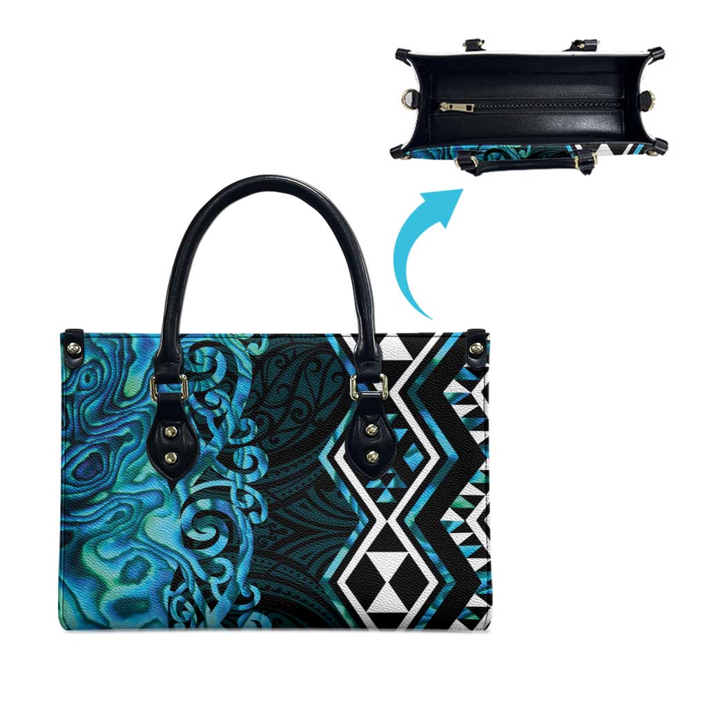 Turquoise Aotearoa Leather Bag Taniko Motifs With Paua Shell Kowhaiwhai - Aussie Hoodie