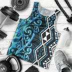Turquoise Aotearoa Men Tank Top Taniko Motifs With Paua Shell Kowhaiwhai