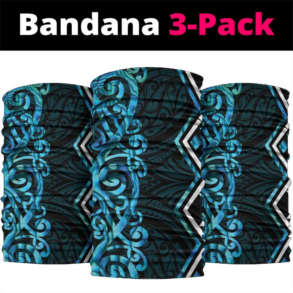 Turquoise Aotearoa Neck Gaiter Taniko Motifs With Paua Shell Kowhaiwhai - Aussie Hoodie