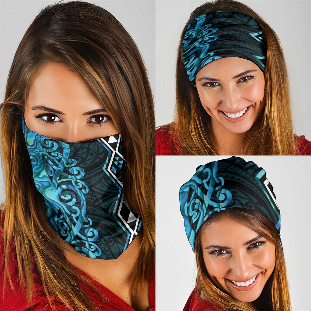 Turquoise Aotearoa Neck Gaiter Taniko Motifs With Paua Shell Kowhaiwhai - Aussie Hoodie