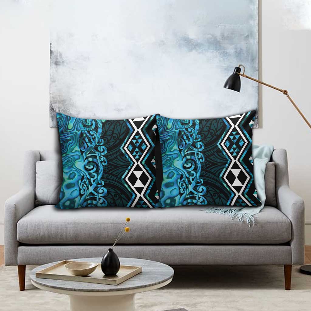 Turquoise Aotearoa Pillow Cover Taniko Motifs With Paua Shell Kowhaiwhai - Aussie Hoodie