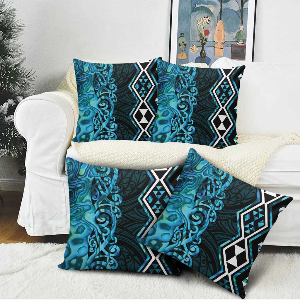 Turquoise Aotearoa Pillow Cover Taniko Motifs With Paua Shell Kowhaiwhai - Aussie Hoodie