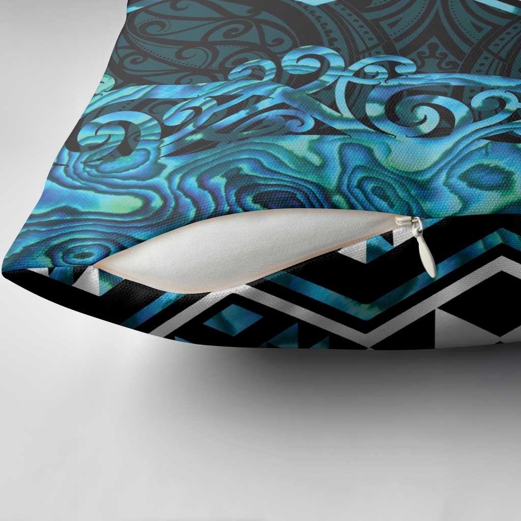 Turquoise Aotearoa Pillow Cover Taniko Motifs With Paua Shell Kowhaiwhai - Aussie Hoodie