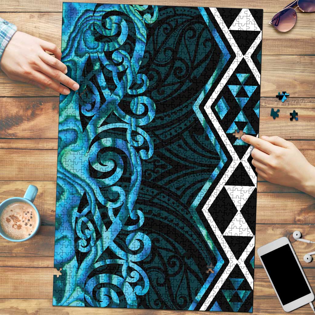 Turquoise Aotearoa Puzzle Taniko Motifs With Paua Shell Kowhaiwhai - Aussie Hoodie