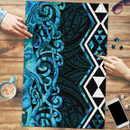 Turquoise Aotearoa Puzzle Taniko Motifs With Paua Shell Kowhaiwhai - Aussie Hoodie