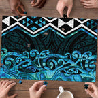 Turquoise Aotearoa Puzzle Taniko Motifs With Paua Shell Kowhaiwhai - Aussie Hoodie