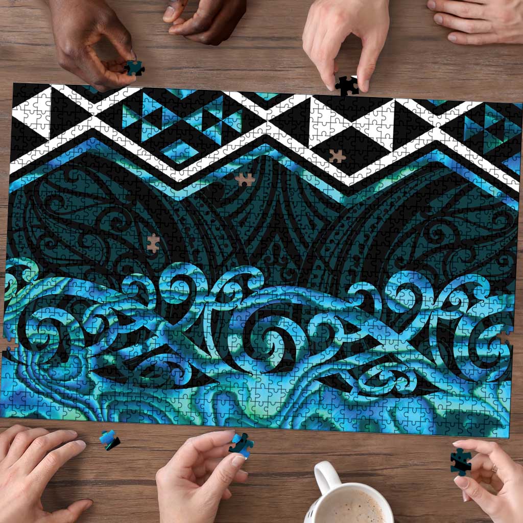 Turquoise Aotearoa Puzzle Taniko Motifs With Paua Shell Kowhaiwhai - Aussie Hoodie
