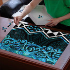 Turquoise Aotearoa Puzzle Taniko Motifs With Paua Shell Kowhaiwhai - Aussie Hoodie