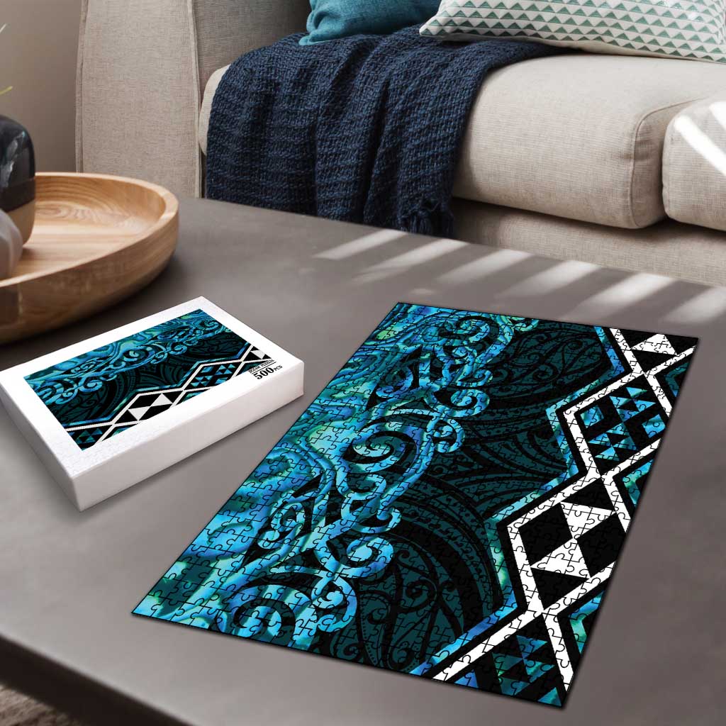 Turquoise Aotearoa Puzzle Taniko Motifs With Paua Shell Kowhaiwhai - Aussie Hoodie