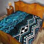 Turquoise Aotearoa Quilt Taniko Motifs With Paua Shell Kowhaiwhai
