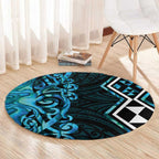 Turquoise Aotearoa Round Carpet Taniko Motifs With Paua Shell Kowhaiwhai