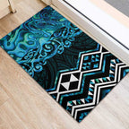 Turquoise Aotearoa Rubber Doormat Taniko Motifs With Paua Shell Kowhaiwhai