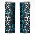 Turquoise Aotearoa Skinny Tumbler Taniko Motifs With Paua Shell Kowhaiwhai