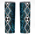 Turquoise Aotearoa Skinny Tumbler Taniko Motifs With Paua Shell Kowhaiwhai