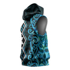 Turquoise Aotearoa Sleeveless Hoodie Taniko Motifs With Paua Shell Kowhaiwhai - Aussie Hoodie